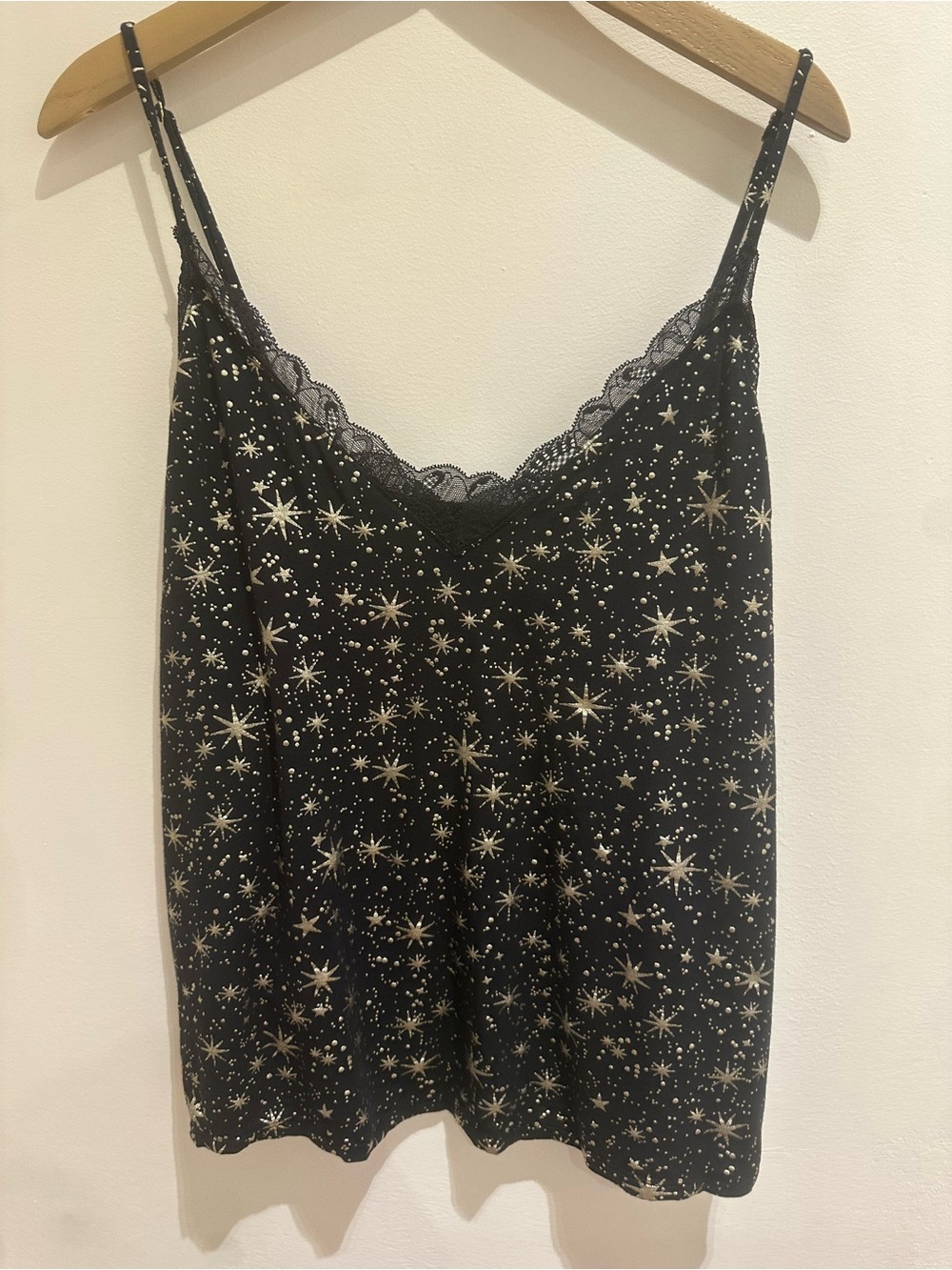 Victoria's Secret Black Gold  Star-Print Lace-Trim Cami